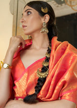 Load image into Gallery viewer, Persimmon Orange Zari Woven Kanjivaram Silk Saree with Tassels on Pallu