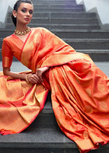 Load image into Gallery viewer, Coral Orange Woven Banarasi Silk Saree with overall Butti