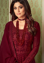 Load image into Gallery viewer, Barn Red Georgette Embroidered Anarkali Suit