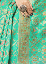 Cargar imagen en el visor de la galería, Sea Green Banarasi Cotton Silk Saree