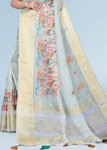 Laden Sie das Bild in den Galerie-Viewer, Baby Blue Organza Silk Saree with Tassels on Pallu