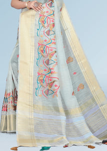 Baby Blue Organza Silk Saree with Tassels on Pallu