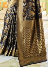Load image into Gallery viewer, Soot Black Woven Banarasi Brocade Silk Saree