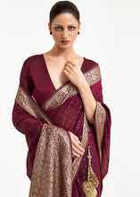 Load image into Gallery viewer, Mahagony Brown Woven Banarasi Silk Saree with overall Mukaish work