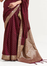 Load image into Gallery viewer, Mahagony Brown Woven Banarasi Silk Saree with overall Mukaish work