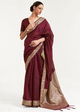 Load image into Gallery viewer, Mahagony Brown Woven Banarasi Silk Saree with overall Mukaish work