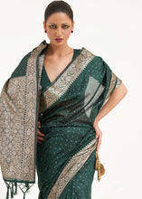 Load image into Gallery viewer, Castleton Green Woven Banarasi Silk Saree with overall Mukaish work