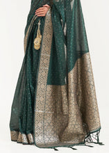 Load image into Gallery viewer, Castleton Green Woven Banarasi Silk Saree with overall Mukaish work