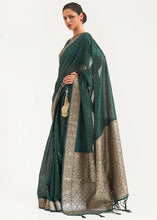 Load image into Gallery viewer, Castleton Green Woven Banarasi Silk Saree with overall Mukaish work