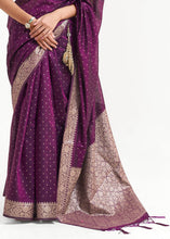 Load image into Gallery viewer, Eggplant Purple Woven Banarasi Silk Saree with overall Mukaish work