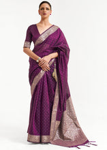 Load image into Gallery viewer, Eggplant Purple Woven Banarasi Silk Saree with overall Mukaish work