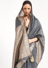 Load image into Gallery viewer, Steel Grey Woven Banarasi Silk Saree with overall Mukaish work