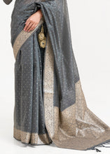 Load image into Gallery viewer, Steel Grey Woven Banarasi Silk Saree with overall Mukaish work