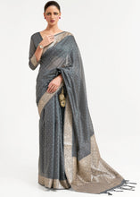 Load image into Gallery viewer, Steel Grey Woven Banarasi Silk Saree with overall Mukaish work