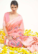 Load image into Gallery viewer, Salmon Pink Chikankari Silk Saree with Floral Digital Print