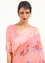 Load image into Gallery viewer, Salmon Pink Chikankari Silk Saree with Floral Digital Print