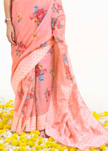 Load image into Gallery viewer, Salmon Pink Chikankari Silk Saree with Floral Digital Print