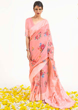 Load image into Gallery viewer, Salmon Pink Chikankari Silk Saree with Floral Digital Print