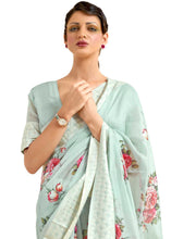 Load image into Gallery viewer, Tea Green Chikankari Silk Saree with Floral Digital Print