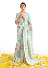 Load image into Gallery viewer, Tea Green Chikankari Silk Saree with Floral Digital Print
