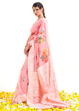 Load image into Gallery viewer, Flamingo Pink Chikankari Silk Saree with Floral Digital Print