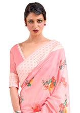 Load image into Gallery viewer, Flamingo Pink Chikankari Silk Saree with Floral Digital Print