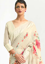 Load image into Gallery viewer, Parchment White Chikankari Silk Saree with Floral Digital Print