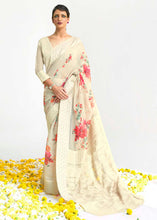 Load image into Gallery viewer, Parchment White Chikankari Silk Saree with Floral Digital Print
