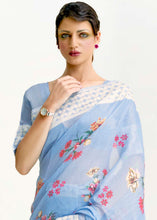 Load image into Gallery viewer, Sky Blue Chikankari Silk Saree with Floral Digital Print