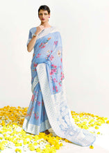 Load image into Gallery viewer, Sky Blue Chikankari Silk Saree with Floral Digital Print