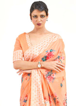 Load image into Gallery viewer, Light Coral Orange Chikankari Silk Saree with Floral Digital Print