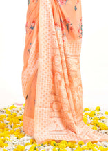 Load image into Gallery viewer, Light Coral Orange Chikankari Silk Saree with Floral Digital Print