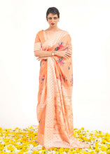 Load image into Gallery viewer, Light Coral Orange Chikankari Silk Saree with Floral Digital Print