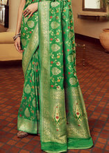 Load image into Gallery viewer, Emerald Green Zari Butta Woven Banasari Silk Saree