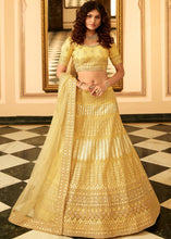 Load image into Gallery viewer, Royal Yellow Organza Lehenga Choli with Zari, Dori, Thread, Swarvoski &amp; Zarkan work