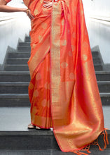 Carica l&#39;immagine nel visualizzatore Galleria,Coral Orange Woven Banarasi Silk Saree with overall Butti