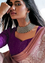 Carica l&#39;immagine nel visualizzatore Galleria,Light Lilac Purple Soft Linen Silk Saree with Lucknowi work and Sequence Blouse