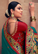 Cargar imagen en el visor de la galería, Teal Blue Woven Paithani Banarasi Silk Saree with Swarovski work &amp; Embroidered Blouse