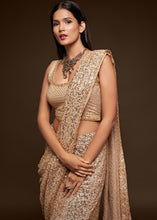 Laden Sie das Bild in den Galerie-Viewer, Ivory White Sequins &amp; Thread Embroidered Designer Georgette Saree