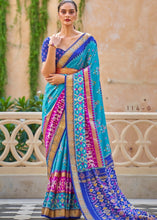 Load image into Gallery viewer, Cerulean Blue Patola Silk Saree with Zari Border &amp; Tassels On Pallu