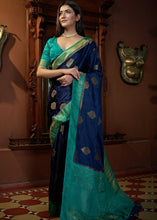 Load image into Gallery viewer, Berry Blue Designer Satin Silk Saree