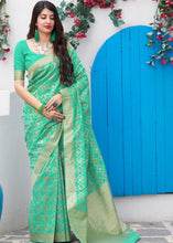 Load image into Gallery viewer, Sea Green Banarasi Cotton Silk Saree