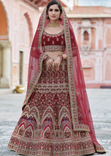 Carica l&#39;immagine nel visualizzatore Galleria,Maroon Red Velvet Lehenga Choli Having Heavy Embroidery &amp; Hand work: Bridal Edition