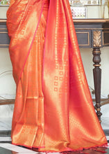 Load image into Gallery viewer, Persimmon Orange Zari Woven Kanjivaram Silk Saree with Tassels on Pallu