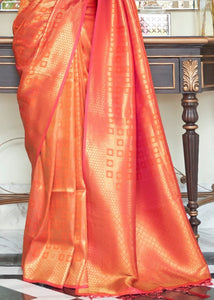 Persimmon Orange Zari Woven Kanjivaram Silk Saree with Tassels on Pallu