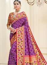 Load image into Gallery viewer, Irish Purple Woven Paithani Banarasi Silk Saree with Butti Overall