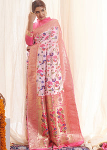 Lace Pink Woven Paithani Silk Saree