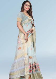 Baby Blue Organza Silk Saree with Tassels on Pallu