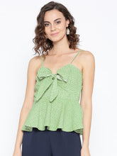 Load image into Gallery viewer, Front knot peplum top with printed checks
