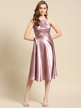 Load image into Gallery viewer, Pleated Neck flare midi Dress